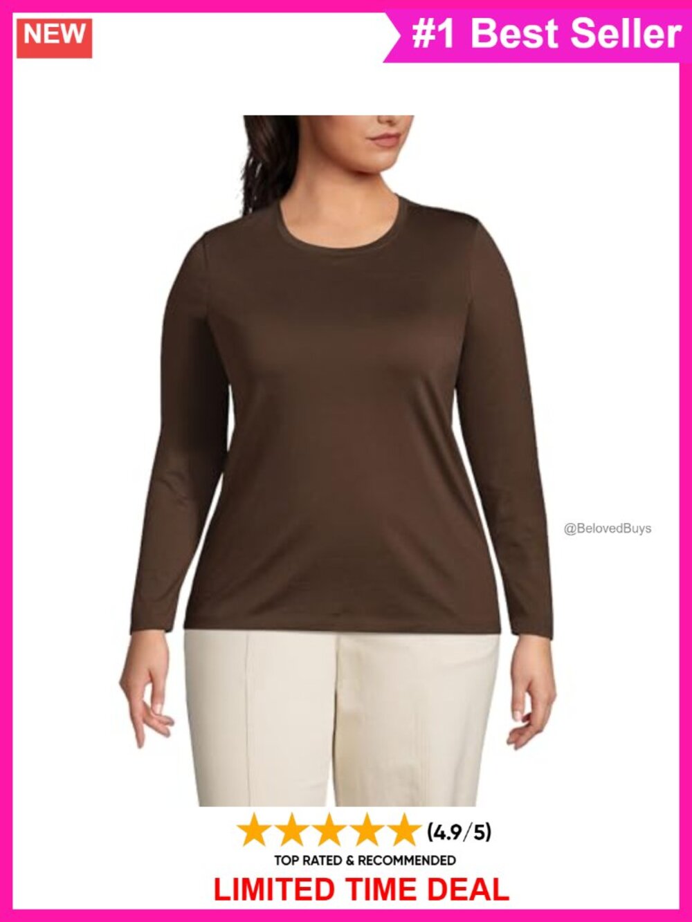 Lands' End Supima Cotton Long Sleeve Crew Neck Tee Relaxed Fit Tunic Top
